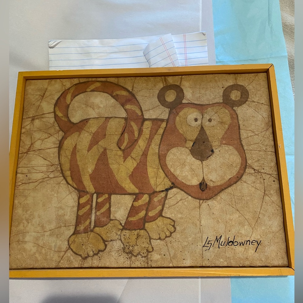 An original 1970s tiger batik by LS Muldowney. Beautifully Unique and colorfulEC